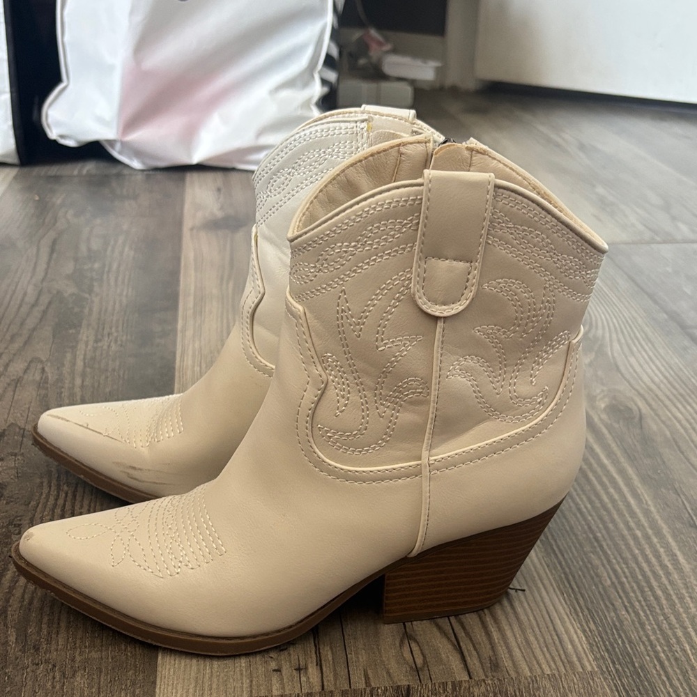 Cream Western Ankle Boots